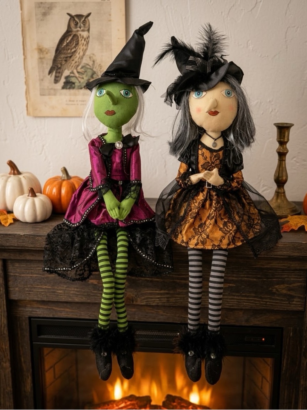 Vintage Style Halloween Witch Shelf Sitter Dolls Set of 2 Christmas Tree Shops